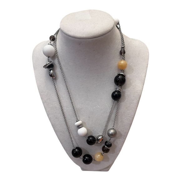 Fossil Jewelry - Fossil Necklace Women’s Stainless Steel Assorted Smoky Quartz Beads NWT